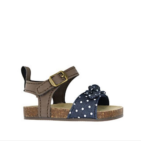 Carter's Little Baby Girl Shoes Sandals Polka Dot Blue White Brown New Size 9-12 - Picture 2 of 4